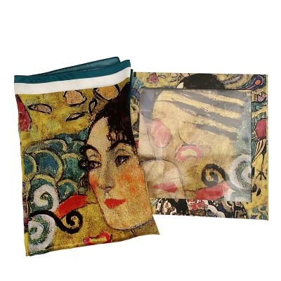 China Gustav Klimt Print Gift Women Scarves Shawl Wrap Cape Square Face Silk Sarongs Silk Tarpaulin Ladies 100% Soft Satin Printed Custom for sale