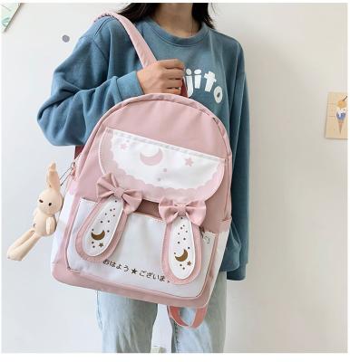 China 2022 New Fashion PORTABLE Cartoon Rabbit Ear Student Schoolbag Female College Student Cute Kawaii Backpack Bag for sale