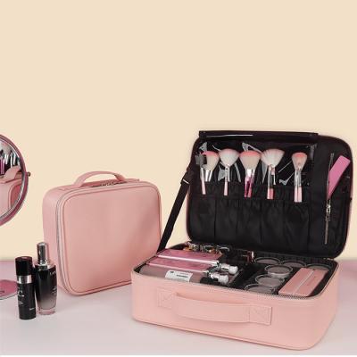 China Pink PU Simplicity Beauty Cosmetic Bag Bulk Pouch Cosmetic Bags And Cases Handbag for sale