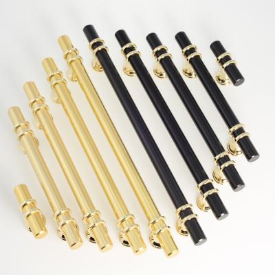 China Simple Modern Simple Gold Extended Copper Black Brass Handles For Kitchen Furniture Bedroom Door Handle for sale