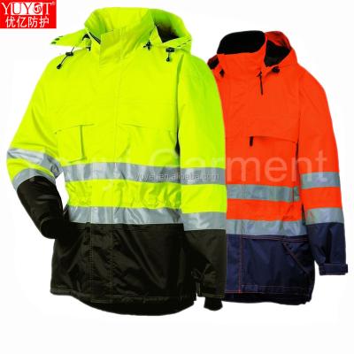 China Safety Rain Waterproof Jacket And Work Waterproof Coat With Reflective Tape For Working Men for sale