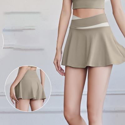 China Anti-Bacterial New Buttock Cover Anti Naked  Yoga Culottes Fitness Dance Yoga Training Quick Dry For Women sports short skirt for sale