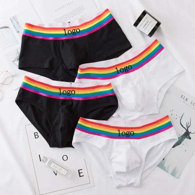 China Anti-Bacterial Briefs Cotton Men's Underwear Personality Low Waist Men's Rainbow Shorts Breathable Comfortable Boxers Custom Logo Color for sale