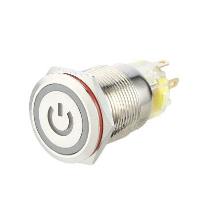 China Chinakel 19mm Waterproof Stainless Steel Flat Head Switches Latching Metal Push Button Switch with Power LED for sale