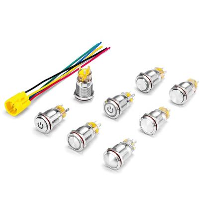 China Brass Stainless Steel//Alu Sample Link 19B Power Circle Led High Head Metal Momentary Miniature Push Button On Switches for sale