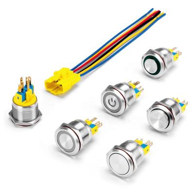 China Sample Power Link 22A Stainless / Alu Circle Led Flat Head Latching Miniature Metal Push Button On Switches for sale