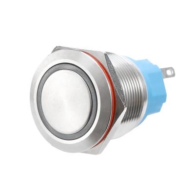 China Chinakel 22mm Stainless Steel Push On Button Metal Push Button Switch with Circle LED Latching for sale