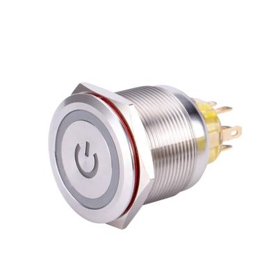 China Chinakel Stainless Steel Flat 2NONC Push Button Switch 25mm 12 Volt Waterproof On-Off Push Button Switch for sale