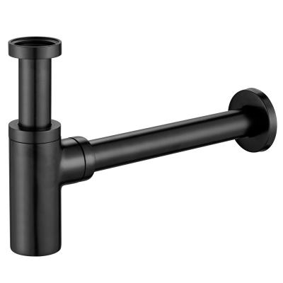 China Modern Hot Sale Matte Black Waste Basin Sink Siphon Trap Bottle Trap Brass Basin Bathroom Fit Siphon HUFF 120MM/DIA32MM for sale