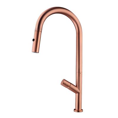 China NEW Rose Gold 25MM Body Design Contemporary Slim Kitchen Faucet 304 Stainless Steel Pull Out Kitchen Faucet for sale