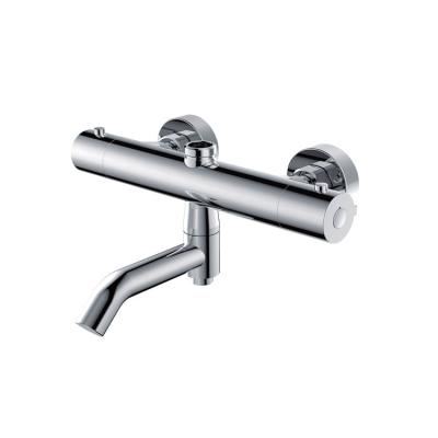 China Without Slide Bar Chrome Bathroom Rainfall Square Thermostat Valve Shower Thermostatic Bathtub Mixer With Long Spout for sale