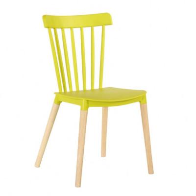 China Wholesale (Size)Adjustable Cateferia Commercial Windsor Dining Chair Plastic Plastic Chair With Wooden Legs for sale