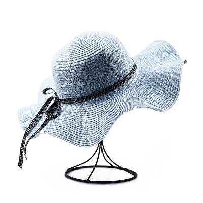 China Comfortable Hot Sale Summer Big Brim Outdoor Sun Hat Ruffled Bow Leisure Fisherman Straw Hat With Fashion Decorate Big Cute Beach Straw Hats for sale