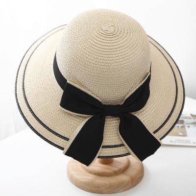 China New Comfortable Outdoor Bowknot Folding Straw Hat Travel Sunscreen Summer Beach Hats Summer Straw Hat for sale