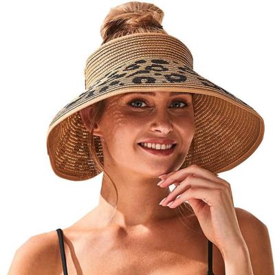 China Wide Beach Sun Straw Hat Brim Logo Summer Fedora Straw Hat Leopard Straw Hat Custom Wholesale Comfortable Printing for sale