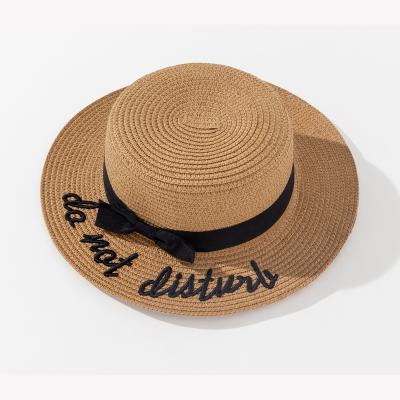 China Hot Selling Wholesale Comfortable Straw Hat Trendy Wide Brim Letter Embroidered Straw Hat Sun Protection Floppy Straw Hat for sale