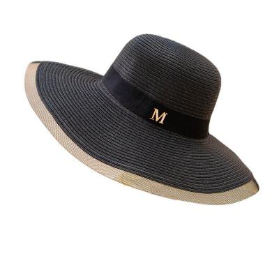 China Wholesale Stylish Comfortable White Black Color Straw Hat Trendy Wide Brim Straw Hat Sun Protection Floppy Straw Hat for sale