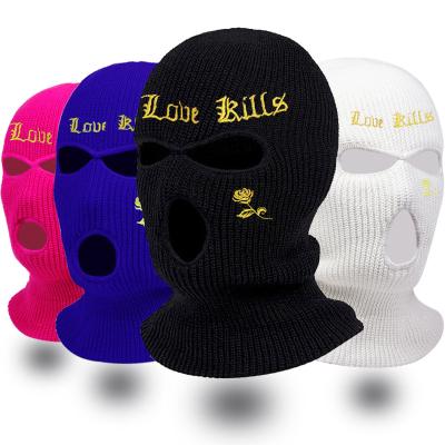 China Custom Knitted Cover Ski Balaclava Outdoor Sport Beanie Hats Winter Face Mask Balaclava Solid Color 3 Hole COMMON Warm Embroidery for sale