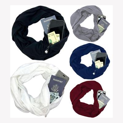 China Multifunctional Solid Colors Hidden Cotton Knitted Short Hot Sale Fashion Zipper Pocket Scarves Loop Plain Scarf Infinity Scarf Unisex for sale