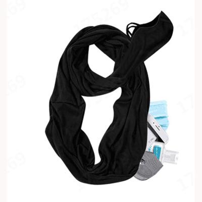 China Newest fashion short cotton knitted hidden zipper pocket scarves multifunctional solid colors loop plain unisex scarf infinity scarf for sale