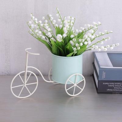 China Handmade Pastoral Aqua Mini Bicycle Flower Holder Metal Planter Potted Plant Stand with Wheels for sale