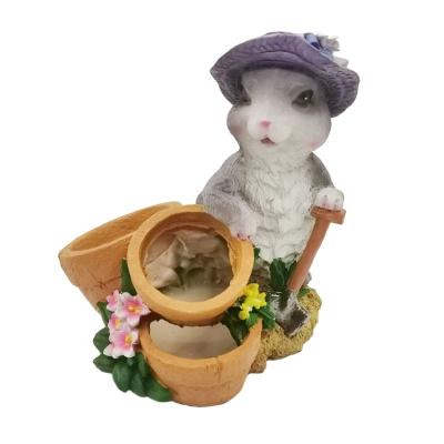 China Resin Easter Bunny Plant Pot For Garden Handmade Carved Decoration for sale