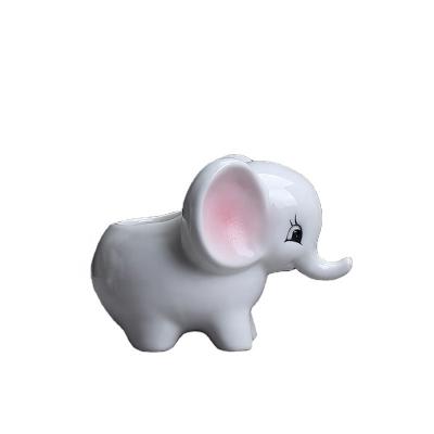 China Small Simple Modern Cute Succulent Plant Ceramic Flower Pots Mini Creative Elephant Shape Animal for sale