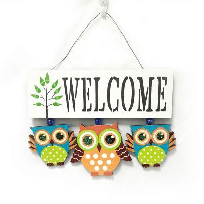 China Europe & Asia & America & Ohters Wood Owl Shape Welcome Sign for Front Porch for sale