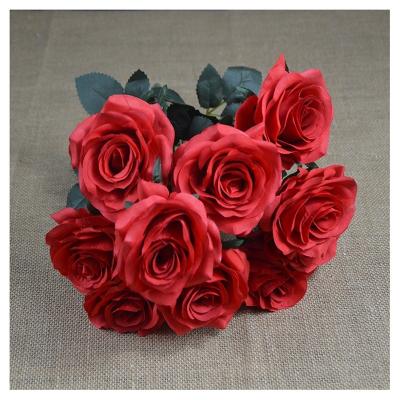 China Wholesale Materials 43CM 10 Main Materials Decoration Flower Red Artificial Eco-friendly Rose Bouquet Decorative Home Wedding for sale