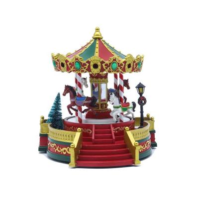 China Lovely New Best Selling Plastic Horse Merry Christmas LED Light Carousel Dancing Music Box For Kids for sale