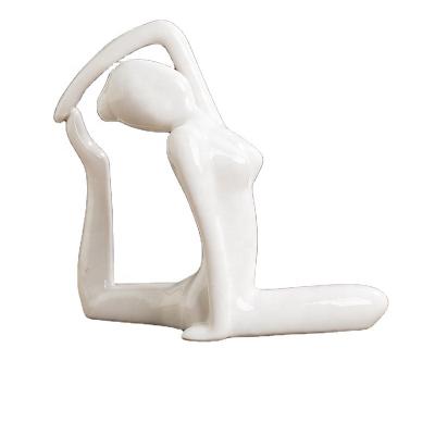 China Simple modern handmade wholesale ceramic white yoga crafts statue living room decors for sale