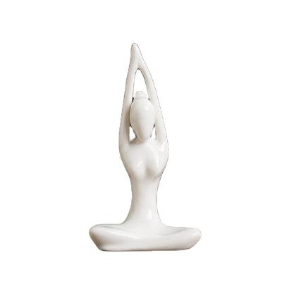 China Simple modern wholesale handmade white ceramic yoga crafts statue decorations for home interior for sale