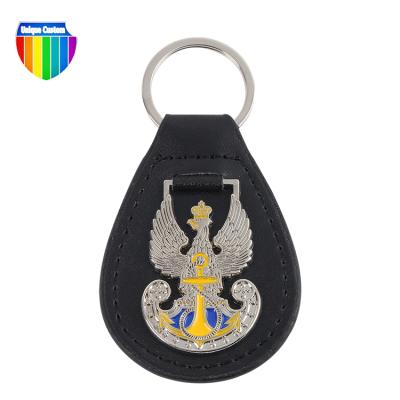 China Cheap 3D Gift Items Bulk Black Leather Souvenir Metal Custom Logo Keychain for sale