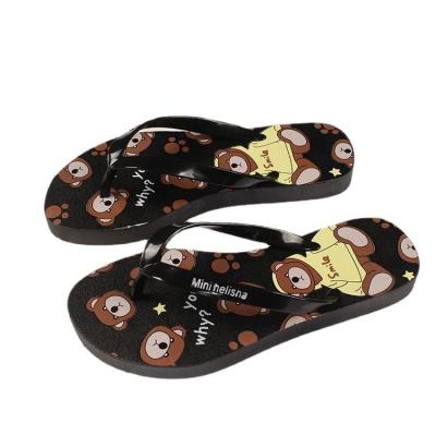 China Cushioning new fashion ladies leisure indoor and outdoor beach wear cartoon bear flat flip-flop slippers for sale