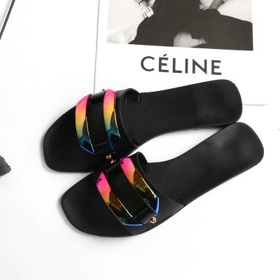 China 2022 Fashion Trend Women's Casual Square Buckle Jelly Flat Slippers Jelly Flat Sandals Women for sale