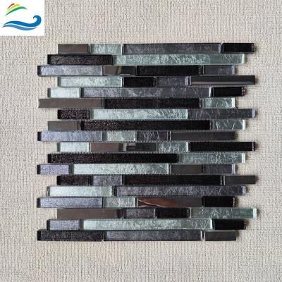 China Modern Gray White Black Rectangle 298x300mm Low Joint Absorption Bathroom Floor Metallic Glossy Mosaic for sale