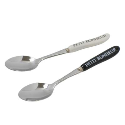 China Low Price Viable Kitchen Handle Flatware Dinner Spoons Stainless Black Ceramic Metal Cooking Table Spoon for sale