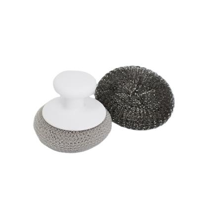 China Sustainable Stainless Steel Scrubber Kitchen Ball Scrubber Cleaning Care Products With Handle for sale