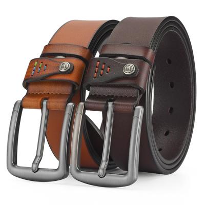 China Wholesale Business Men's Black Brown Fashion Alloy Pin Buckle Casual Genuine Leather Adjustable Belt for sale