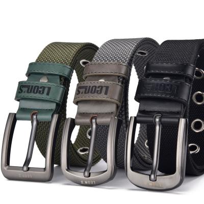 China Simple Casual Business Leisure Daily Durable Men's Belt Canvas Alloy Pin Buckle Belt for sale