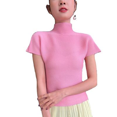 China 2022 Popular Breathable Hot Sale Fast Delivery Pleated Many Colors Low Neckline Female Graceful Short Sleeves for sale