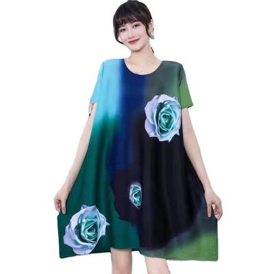 China Breathable 2022 Manufacturers Customize Plus Size Women's Dresses Printed Loose Dress Flower Pattern Dress for sale