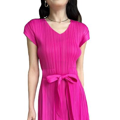 China 2022 Hot Selling Breathable Custom Design Color Popular Pleated Elegant Refresh Long Skirts Woman's Dress for sale