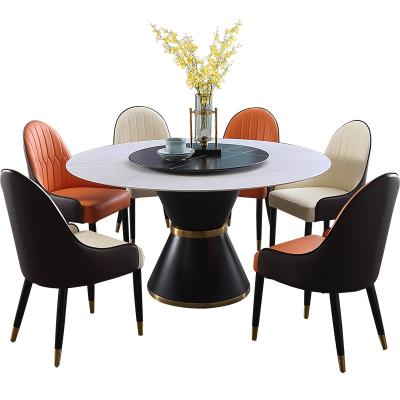 China Nordic Designs Adjustable Home Furniture Modern Stainless Steel Restaurant Room(Other) Luxury Set Round Marble Dining Table With Chairs for sale