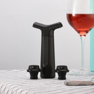 China Viable with 2 Stopper Vacuum Pump Black Wine Bottle Stopper Vacuum Stopper Set for sale