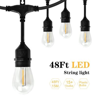 China S14 String Light Outdoor LED String Light 48 Feet Outdoor Patio Lighting with 15pcs S14 LED String Strip Lights Edison Bulbs Hanging Suspended Strands for sale