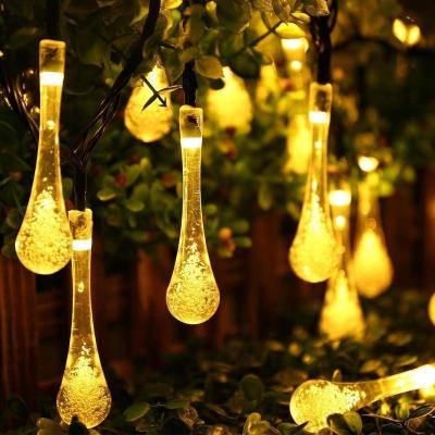 China Christmas Holiday Backyard Lawn Garden Decoration LED String Lights Outdoor Waterproof Solar Water Drop Light String Fairy Lights for sale