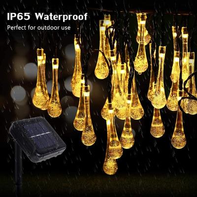 China Festoon IP65 Solar Water Drop LED String Light Outdoor Waterproof Festival Holiday Lighting PVC Christmas Decorations Solar Water Drop LED String Light for sale