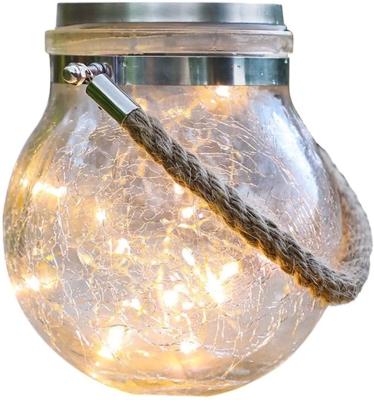 China Custom Hot Selling Solar Light Hanging Solar Light Bottle Crackle Glass Jar Outdoor Yard Corridor Balcony Door Decoration Solar Lamp for sale