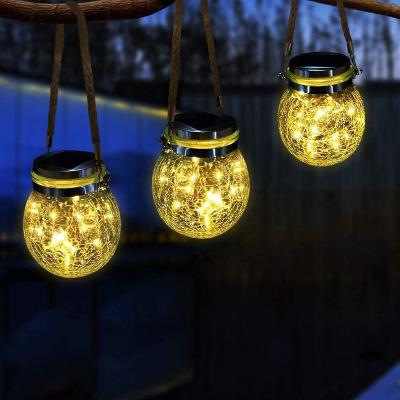 China New Custom Hot Selling Outdoor Decorative Crackled Lighting Solar Glass Ball Lantern Waterproof Hanging Lights With Handle For Garden for sale